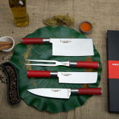 LAZBİSA Mutfak Bıçak Seti Et Sebze Ekmek Şef Bıçağı Red Craft Seri Çin Satırı Çatal Nakiri Şef 2 - 2