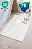 2'li Beyaz Ayak Havlusu - 50x70 Cm, 245 Gr, %100 Pamuk, Spa Ve Otel Banyo Paspası, Günlük Kullanıma Uygun - 1