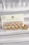 316L Çelik Gold Renk Çoklu Kare Model Kadın Küpe Seti - TJ-BKP10062 - 1