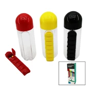 İLAÇ KUTULU PLASTİK SULUK MATARA RENKLİ BARDAK KAPAKLI 600ML (4172) - 1