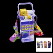 DİKDÖRTGEN - 2 KAPAKLI RENKLİ MİKA KRİSTAL SULUK MATARA PİPETLİ - KİLİTLİ KAPAK - TAŞIMA KULPLU - ASKILI 520ML (4172) - 1