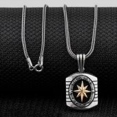 Özel Pusula Tasarımlı 925 Ayar Gümüş Kolye 60 CM Kalın Zincirli thumbnail 1