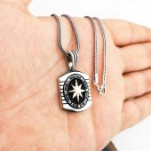 Özel Pusula Tasarımlı 925 Ayar Gümüş Kolye 60 CM Kalın Zincirli thumbnail 3