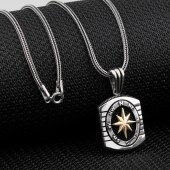 Özel Pusula Tasarımlı 925 Ayar Gümüş Kolye 60 CM Kalın Zincirli thumbnail 2