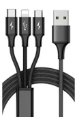 3in1 Şarj Kablosu ( Micro USB 3.4A)-(Type C 66W)-( Lightning 3.4A) 1.2 Metre (Zpx)-CL99 - 1