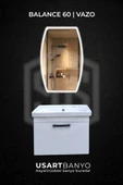 Balance 60 cm Beyaz Banyo Dolabı, Vazo Beyaz Led Ayna 80x50 cm - 1