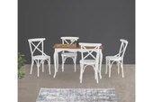 Ada Lükens Masa Ve Çarpı Çıtalı Tonet Sandalye Takımı, Ekru, 125X80 - 1