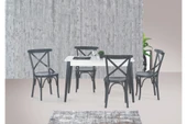 Milano Masa Ve Çarpı Çıtalı Sandalye Takımı, Beyaz Antrasit, 125X80 - 1