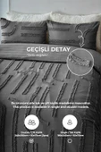 Pamuklu Sasha Kabartmalı Yatak Örtüsü Takımı Günlük Çift Kişilik Boho 3 Parça Elyaf Dolgulu - 3