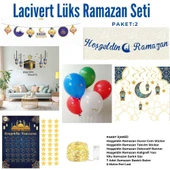 Lacivert Lüks Hoşgeldin Ramazan Temalı Stickerlı Ledli Süsleme Seti 7 Parça (Paket:2) - 1