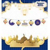 Lacivert Lüks Hoşgeldin Ramazan Temalı Stickerlı Ledli Süsleme Seti 7 Parça (Paket:2) - 6