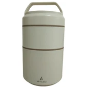 Aryıldız Bento Yuvarlak 2 Katlı Lunch Box Yemek Termosu Bej 1200 ml - 4