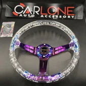 Honda Civic 1996-2001 Uyumlu 35cm Şeffaf Baloncuklu Momo Spor Direksiyon Epoksi - 4