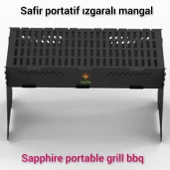 Safir Portatif Izgaralı Mangal Sök tak mangal Safir Portatif Piknik Mangalı Safir Ateş Çukuru Safir Barbekü Çanta Hediyeli. - 1