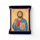 Bizans Stili İsa İkonu Kadife Kutu thumbnail 1