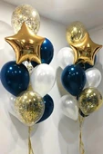 Beysüs Gold Yıldız Gece Mavisi Beyaz Şeffaf Konfetili Balon Seti - 1