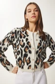 VıoShıne Kadın Leopar Desenli Düğmeli Sakallı Hırka - 10