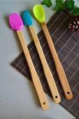 3 lü Bambu Spatula Seti 21 cm Silikon Uçlu Isıya Dayanaklı Çizmez Renkli Kaşık Fırça Spatula Set - 2