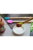 3 lü Bambu Spatula Seti 21 cm Silikon Uçlu Isıya Dayanaklı Çizmez Renkli Kaşık Fırça Spatula Set - 6
