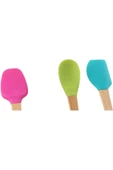 3 lü Bambu Spatula Seti 21 cm Silikon Uçlu Isıya Dayanaklı Çizmez Renkli Kaşık Fırça Spatula Set - 3