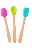 3 lü Bambu Spatula Seti 21 cm Silikon Uçlu Isıya Dayanaklı Çizmez Renkli Kaşık Fırça Spatula Set - 1