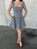 Kolsuz Mini Elbise- Gri thumbnail 4