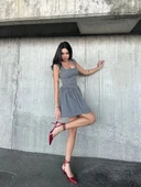 Kolsuz Mini Elbise- Gri thumbnail 2