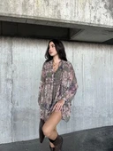 içi astarlı Şifon Elbise - Desenli thumbnail 4