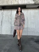 içi astarlı Şifon Elbise - Desenli thumbnail 1