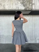 Kolsuz Mini Elbise- Gri thumbnail 1