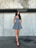 Kolsuz Mini Elbise- Gri thumbnail 7