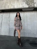 içi astarlı Şifon Elbise - Desenli thumbnail 6