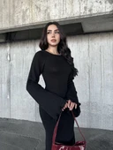 Acık Sırt Detaylı Maxi Uzun Boy Elbise- Siyah - 4