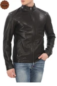 Erkek Hakiki Kuzu Derisi Ceket Slim Fit Siyah Fermuarlı Deri Mont Tarz Şık ve Modern Tasarım - 6