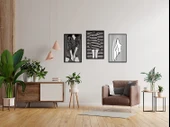 Dekoratif Ev Kadın Cizgi Yüz Duvar Dekoru 3Lü Set MDF Tablo - 2