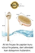 Premium %100 Doğal At Kılı Banyo Fırçası Ahşap Saplı Selülit Önleyici Yumuşak Vücut Masaj Sırt Kese - 4