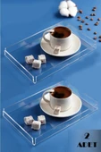 2 Adet Sert Plastik Pleksi Şeffaf Tek Kişilik Mini Çay Kahve Sunum Servis Tepsisi Minik Tepsi 14x22 - 1