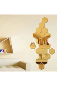 Dekoratif Bal Peteği Pleksi Ayna Gold Renk Kendinden Yapışkanlı (14 ADET X 7CM X 8CM) - 1