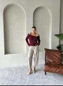Bordo Yakalı Rustik Örme Hırka - 4