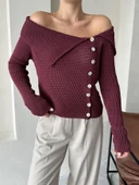 Bordo Yakalı Rustik Örme Hırka - 2