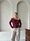 Bordo Yakalı Rustik Örme Hırka - 6
