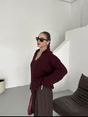 Bordo Saç Örgülü Patlı Kazak - 5