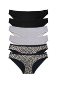 6 Adet Likralı Kadın Slip Külot Leopar Siyah Gri thumbnail 1