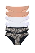 6 Adet Likralı Kadın Slip Külot Leopar Ten Beyaz thumbnail 2