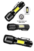 Ultra Çift Yönlü Güçlü Pilli Led El Feneri 2000 Lümen + 6w Cob Led Su Geçirmez Zoomlu 3 Modlu - 4