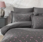 Hobby Çift Kişilik Poplin Premium Nakışlı Nevresim Spring Gri - 3