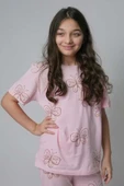 Kız Çocuk Kelebek Desenli T-Shirt Pembe Pijama Takımı 8-14 Yaş - 4