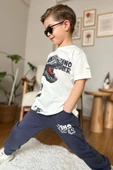 Erkek Çocuk Dinazor Digital Baskı Ve Yazı Detaylı T-Shirt Siyah Eşofman Takım - 3