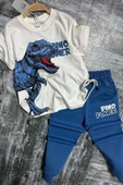 Erkek Çocuk Dinazor Digital Baskı Ve Yazı Detaylı T-Shirt Mavi Eşofman Takım - 1