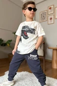 Erkek Çocuk Dinazor Digital Baskı Ve Yazı Detaylı T-Shirt Siyah Eşofman Takım - 2